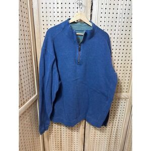 Tommy Bahama Mens Blue Heathered Quarter Zip Pullover Mock Neck Marlin Logo XL